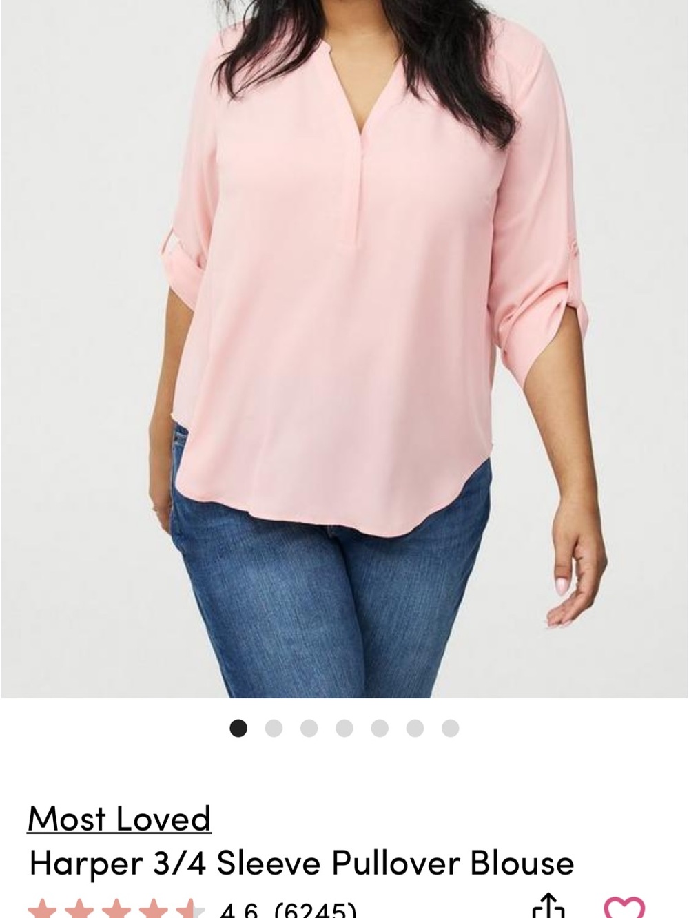 torrid Blush Pink Harper 3/4 Sleeve V-Slit Pullover Blouse